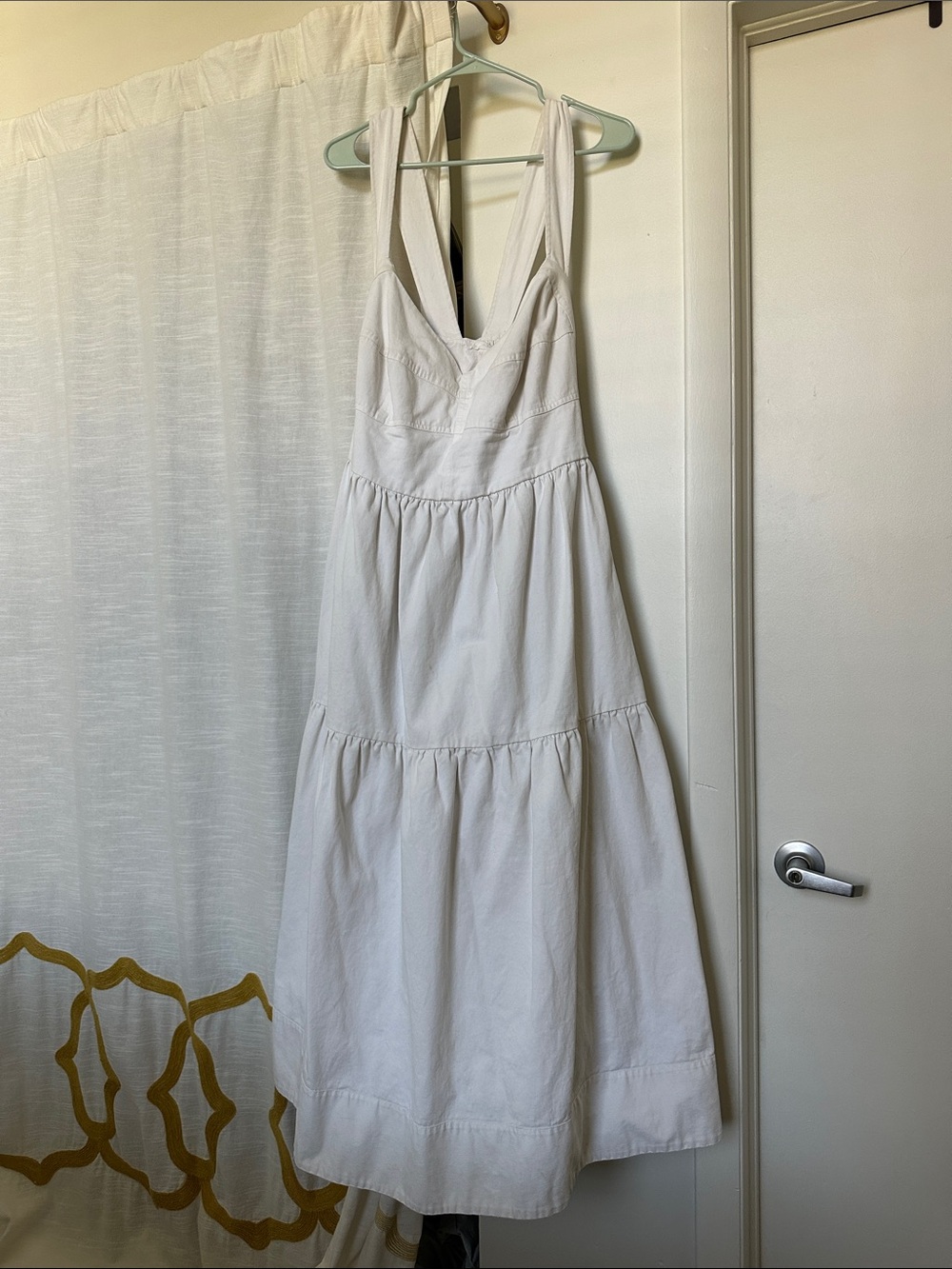 White Tiered denim Sundress with V-Neck